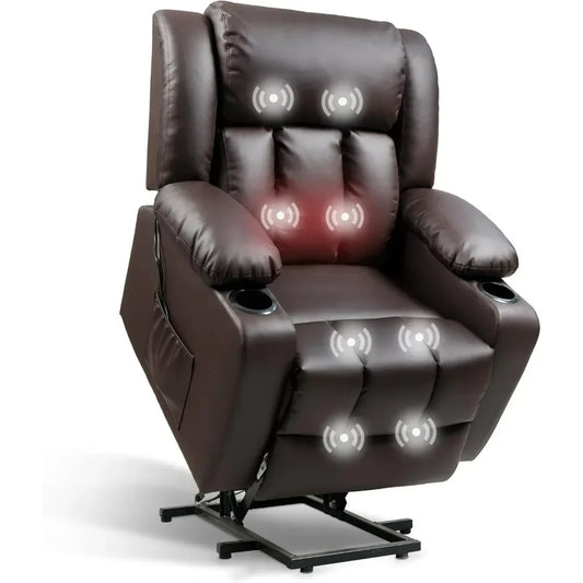 Living Room Power Lift Recliner Chair, Electric Leather Lift Recliner Chair W/Massage & Heat Cup Holders Lift Reclining Chair Sofa, Recliner