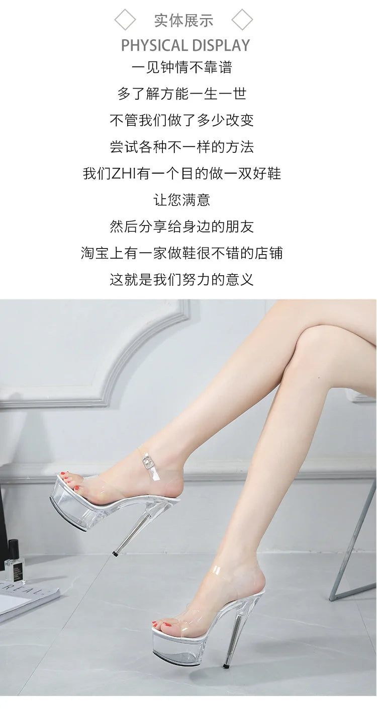 Woman shoes Summer Sandals Women 13 15 17 20cm High Heel Crystal Thin Heels Women Luxury Wedding Shoes Sexy Transparent Platform Sandals