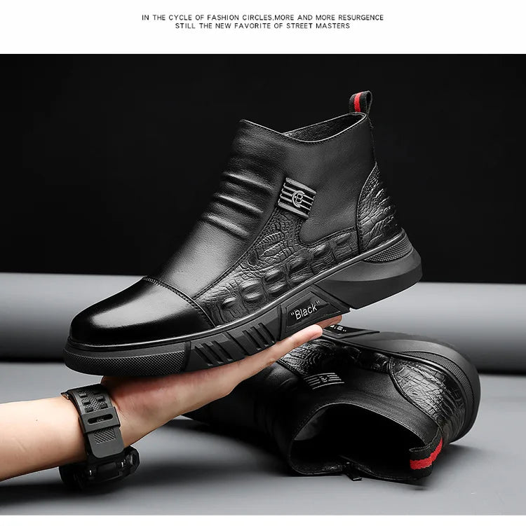 Men shoes Winter Boots for Men Ankle Boot Crocodiles Pattern Handsome Fashion Black HighTop Shoe British Style Ninja Plush Cotton Shoes