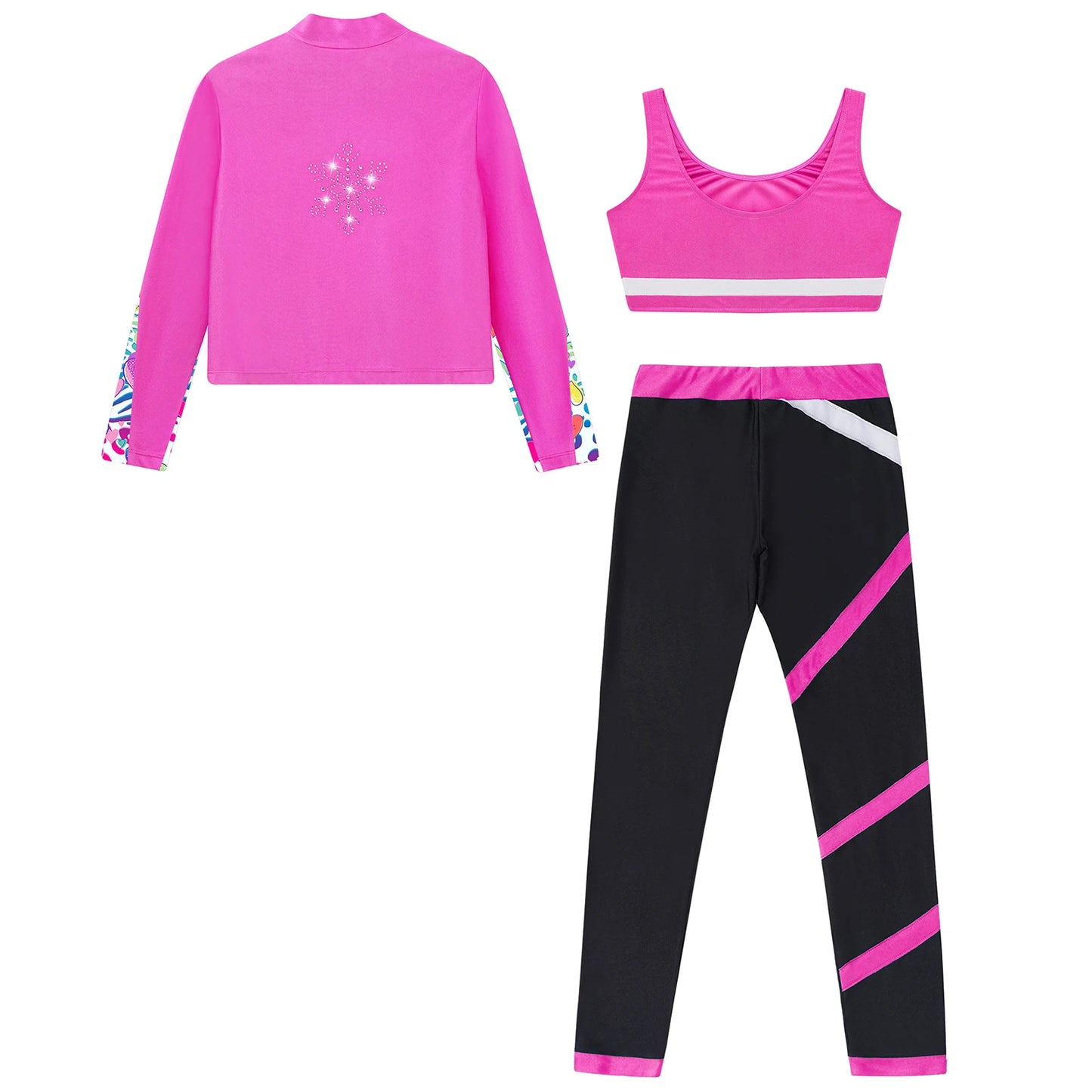 Girl clothing   Kids Girls Sweat suits Set Tracksuit 3 Piece Outfits Long Sleeve Zip Front Jacket + Vest + Colorblock Leggings Sportswear Sets