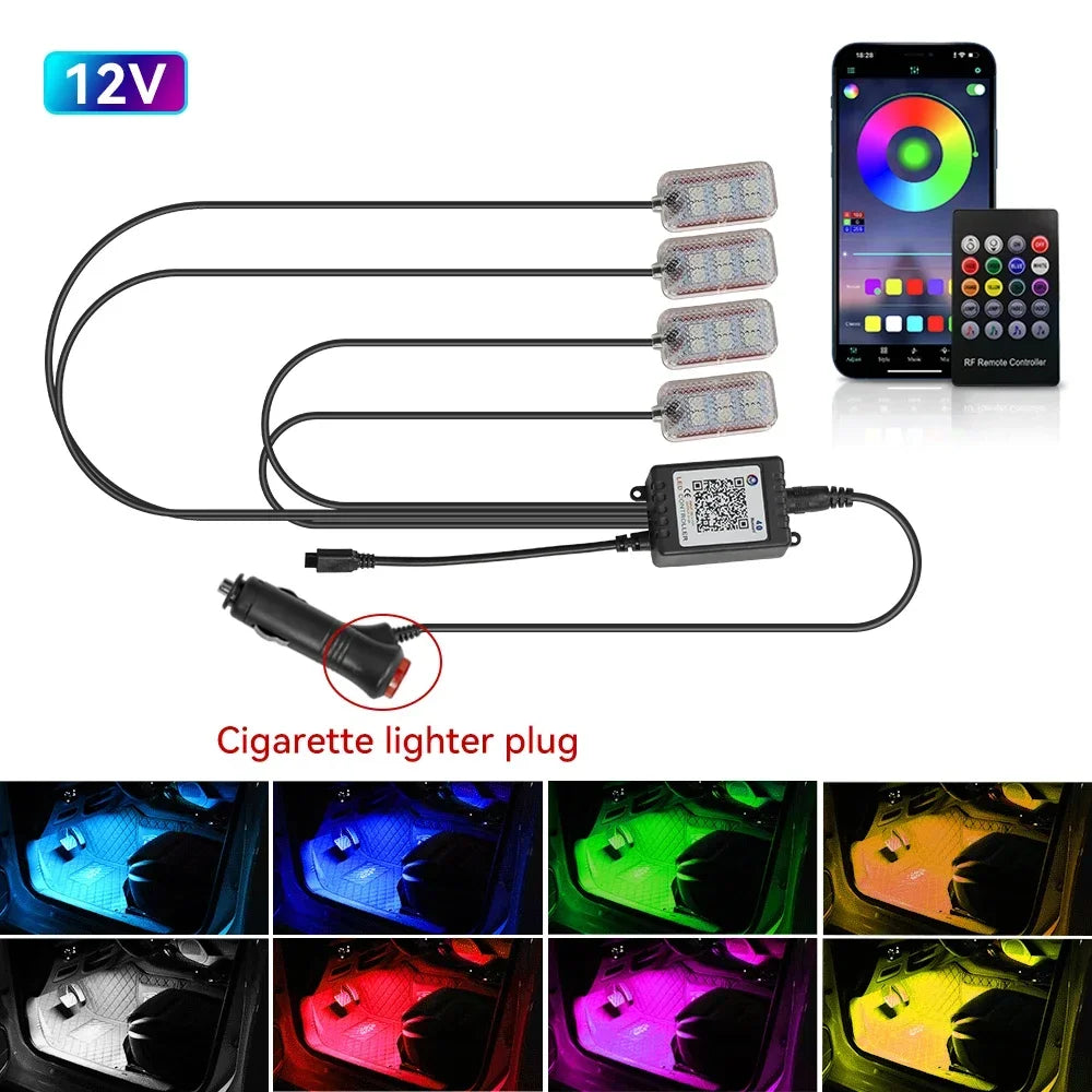 Car   Neon Car LED Interior Lights RGB Ambient Light Kit With APP Wireless Control LED Auto Atmosphere Decorative Lamp