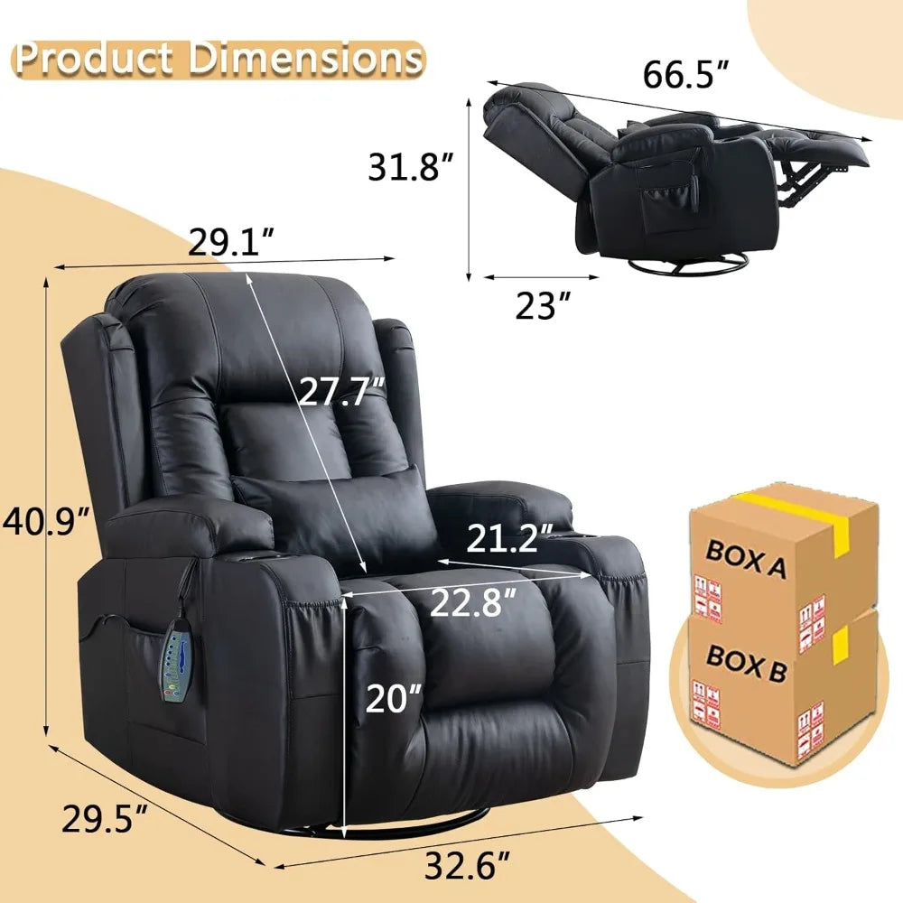 Living Room Reclining Sofas Manual Recliner Chair 360° Swivel Rocker Recliner Chair Lounge Chair