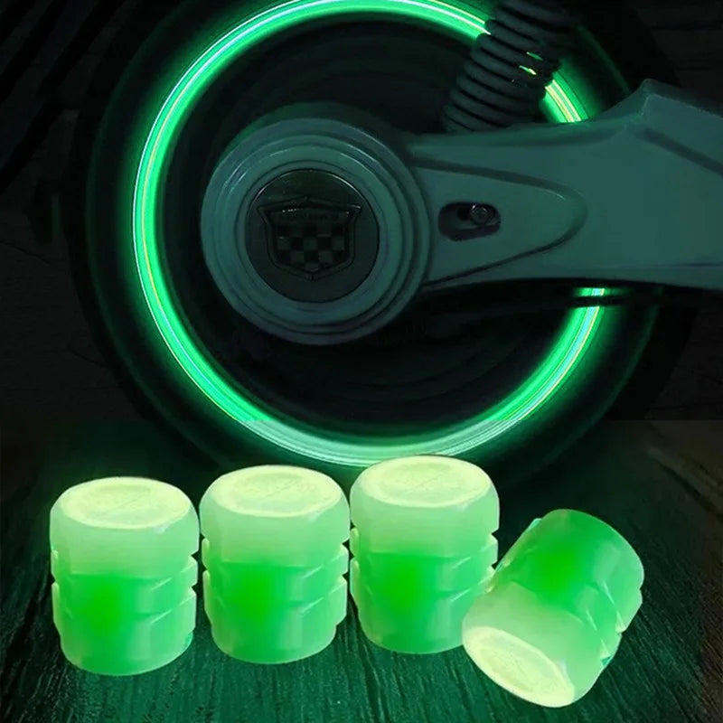 Car   Luminous Valve Caps Fluorescent Night Car Tire Valve Caps Motorcycle Bike Glowing Decor Wheel Nozzles Tyre Cap Car Accessories