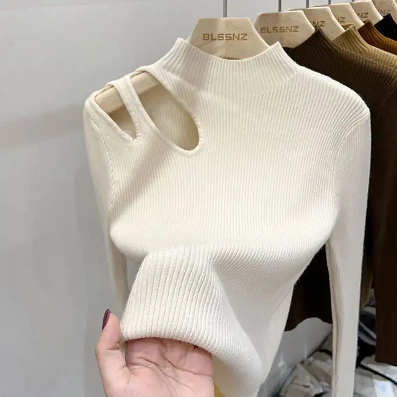 Woman clothing   Turtleneck Knitted Women Sweater Ribbed Pullovers Autumn Winter Basic Women Sweaters Fit Soft Warm Tops