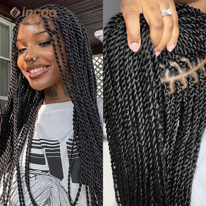 Crown & Glory Wigs  40" Twist Braids Lace Wig Synthetic Full Lace Front Braided Wigs For Black Women Knotless Box Twist Braid Wig Braided Wigs Cheap