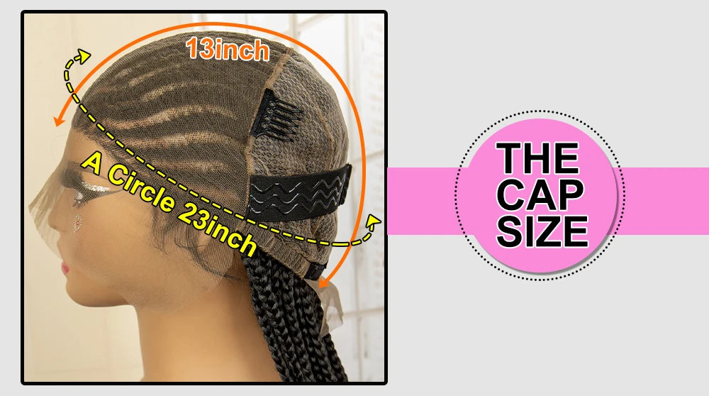 Crown & Glory Wigs  34 Inches Handmade Synthetic Braiding Wig HD Full Lace Cornrow Braided Wigs Back Knotless Box Braids Wig for Black Women