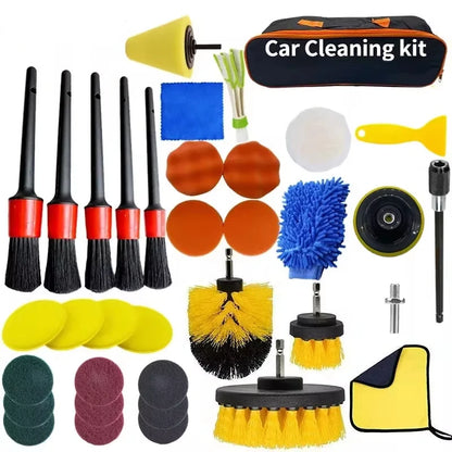 Car   New Car Cleaning Kit Scrubber Drill Detailing Brush Set Air Conditioner Vents Towel Polisher Car Auto Detailing Tools