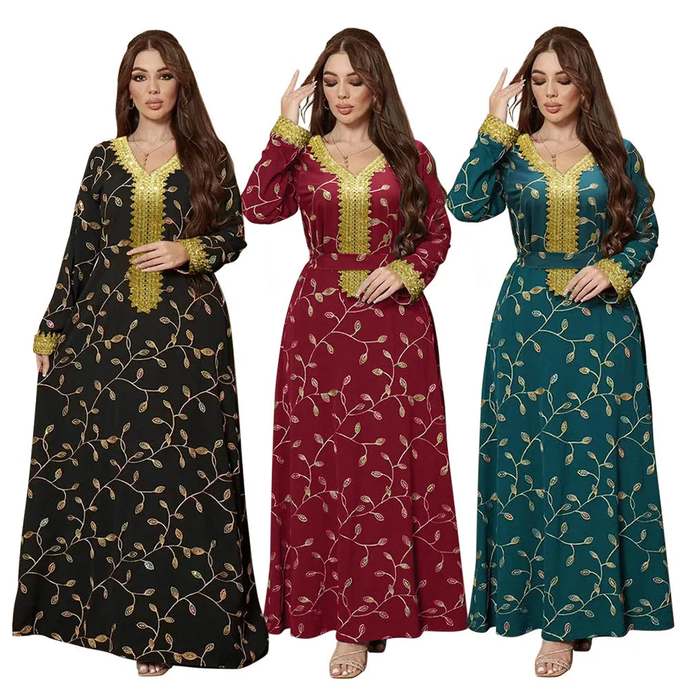 Muslim family   Ramadan Eid Abaya Embroider Dubai Turkey Muslim Hijab Dress Islamic Clothing African Dresses For Women Robe Musulmane Djellaba