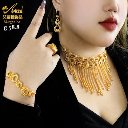 Jewellery   Dubai Brazilian Tassel 24k Gold Plated Jewelry Sets For Women Wedding Ethiopian Indian Bridal Necklace And Earring Party Gifts