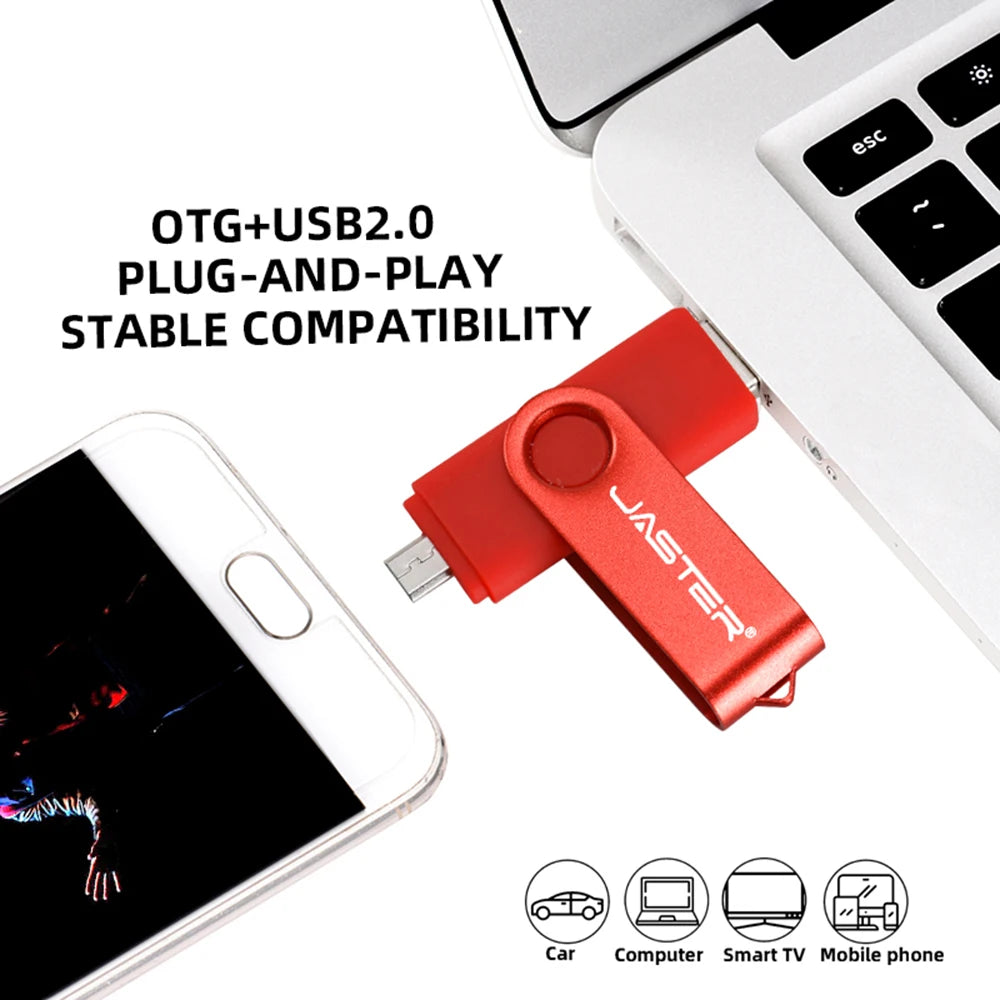 Laptop JADTER 2 IN 1 USB Flash Drive 128GB Key Chain Pen Drive 64GB Rotatable Memory Stick 32GB OTG for Phone U Disk Creative Gift 16GB