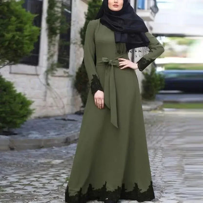 Muslim Family   Women Maxi Dress Muslim Abaya Islamic Clothing Plus Size Middle East Dubai Lace Turkish Kaftan Arab Robe Eid Djellaba Jalabiya