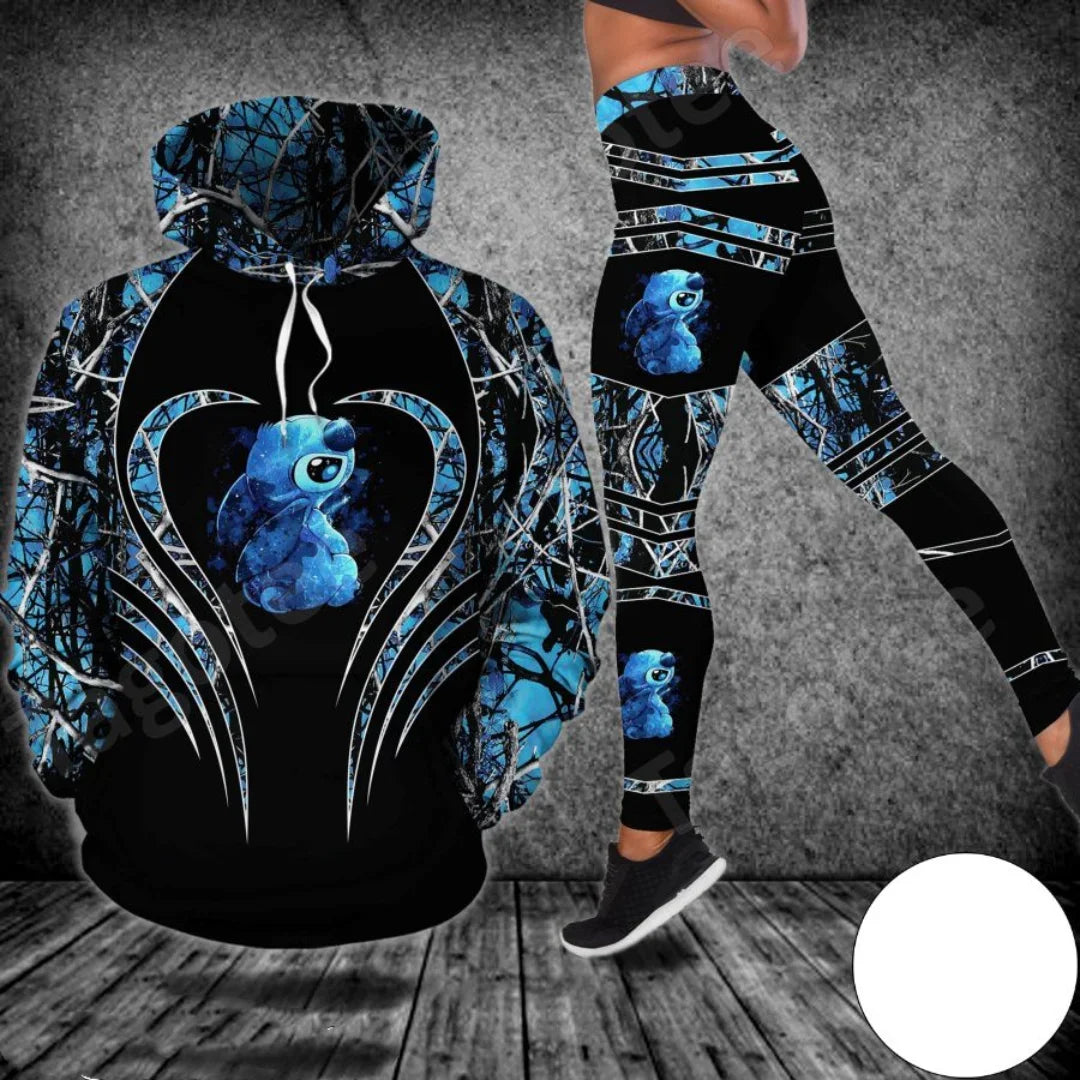 Woman clothing  3D Hoodie and Leggings Set Women's Casual Stitch Yoga Pants Suit Disney Yoga Hoodie Leggings Fashion Tracksuit Set