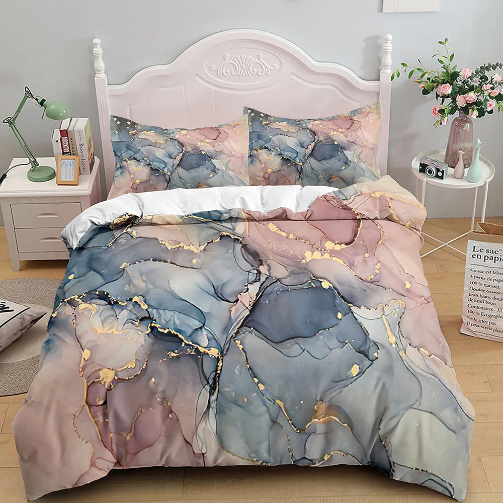 Bedroom   Marble Bedding Set King/Queen Size,Grey Gold Marble Duvet Cover Men Adults Modern Abstract Art Tie Dye Gothic Soft Quilt Cover