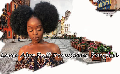 Crown & Glory Wigs  Afro Puff Drawstring Ponytail Extension for Black Women 10 Inch Synthetic Extra Large Fluffy Kinky Curly Hair Bun Donut Chignon