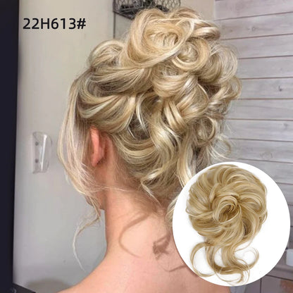 Crown & Glory Wigs  LUPU Synthetic Hair Bun Chignon Messy Curly Hair Band Elastic Scrunchy False Hair Pieces For Women Hairpins Black Brown