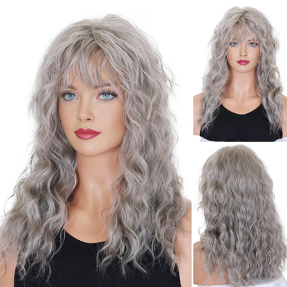 Crown & Glory Wigs   BCHR Grey Wigs with Bangs Long Curly Synthetic Wigs for Women Daily Cosplay Party Halloween Costume (Grey 20Inches)