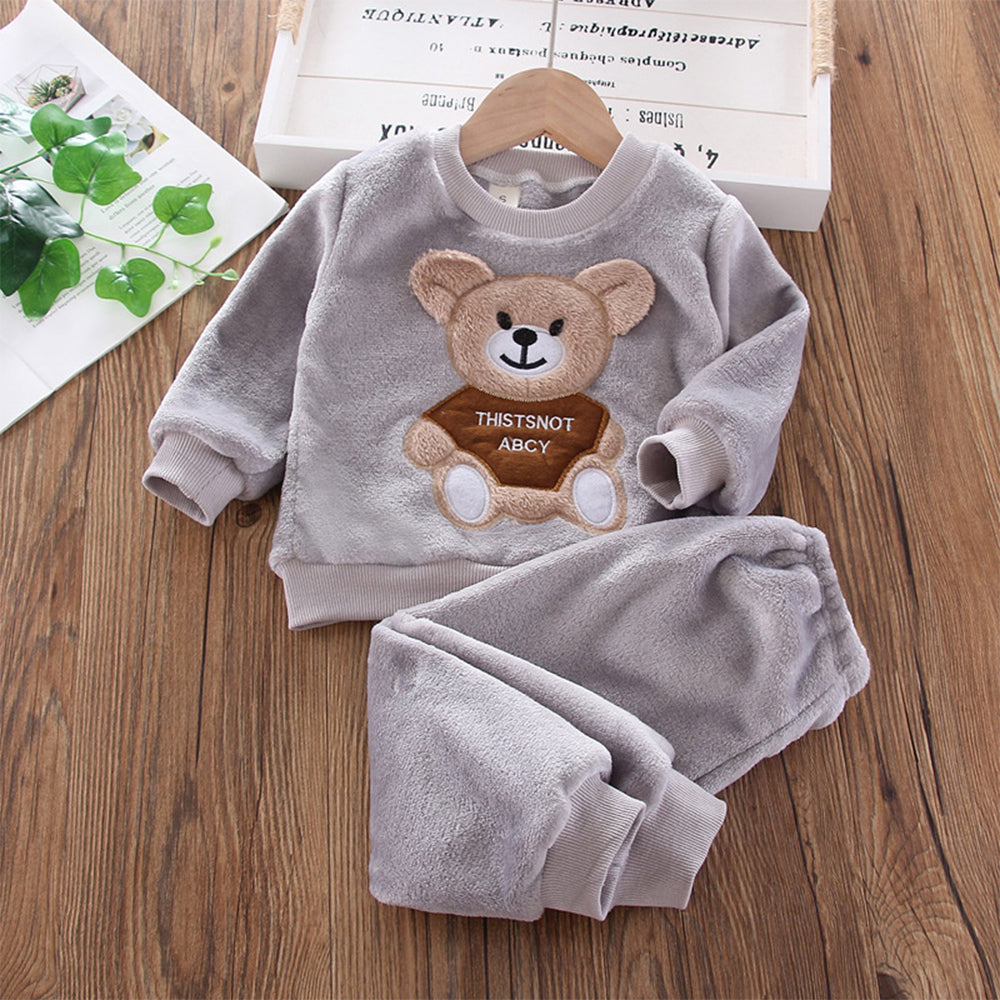 Girl clothing Bear Leader Girls Sets Winter Flannel Homewear Set Long-sleeved Bear Patch Cloth Hoodie Pants Autumn and Winter Warm Boy 2pc Set