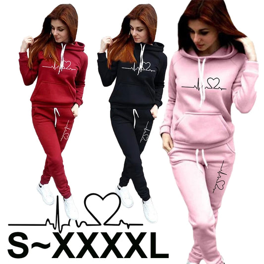 Woman clothing    Fashion Women's Hoodie Set Printed Pullover Hoodie Sweatwear Set Hoodie and Pants Two Piece Jogger Set