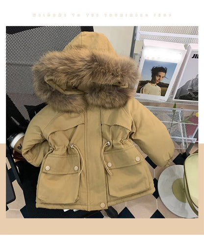 Girl clothing 2024 Winter Girls 3-10 Years Fashion Fur Hoode Thick Warm Fleece Jacket Kids Coat Outerwear Two Colors