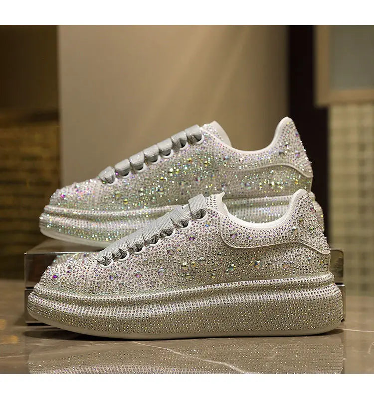 Woman shoes Autumn Women Platform Shoes crystal Thick-soled White Silver Shoes Shining Crystal Sneakers Trend Casual Sneakers