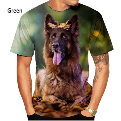 Men clothing  Casual Short-sleeved Dog Shirt German Shepherd 3D Printing T-shirt