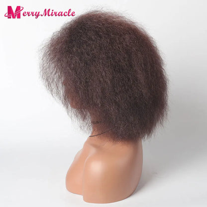 Crown & Glory Wigs  Short Fluffy Straight Synthetic Wig for  Women Kinky Straight Hair Natural Colour Afro Wigs for Women