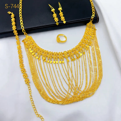 Jewellery   Dubai Brazilian Tassel 24k Gold Plated Jewelry Sets For Women Wedding Ethiopian Indian Bridal Necklace And Earring Party Gifts