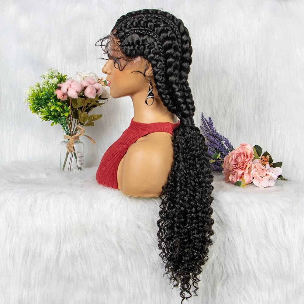 Crown & Glory Wigs  28 Inch Blonde Colour Synthetic Lace Front Braided Wigs for Black Women Crochets Braids Hair Wig Pre Plucked with Baby Hair