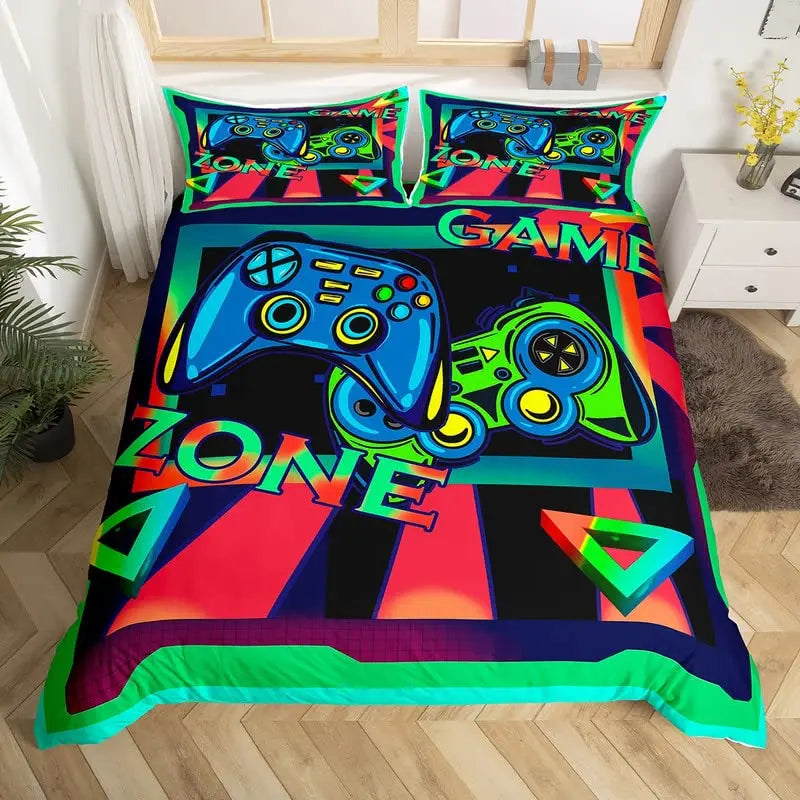 Bedroom  Teen Boys Gamer Duvet Cover Set Queen/King Size,Boys Gamepad Comforter Cover,Black Classic Retro Gaming Polyester Quilt Cover