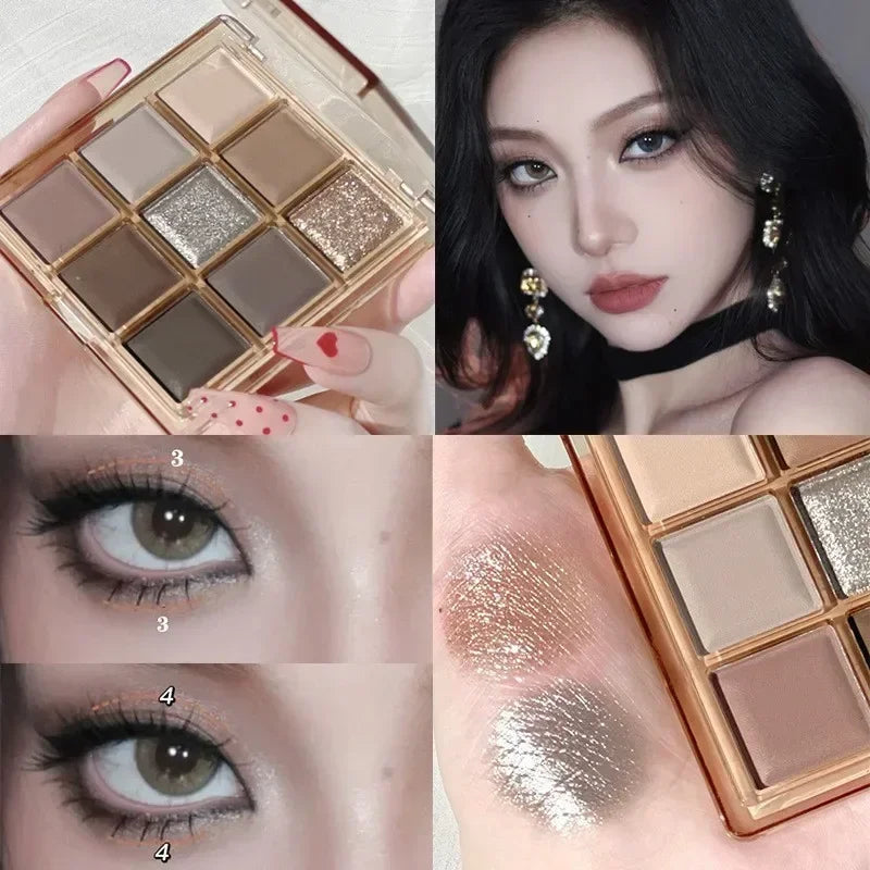 Makeup and face - 9-Color Eyeshadow Palette – Matte, Shimmer & Metallic Finishes