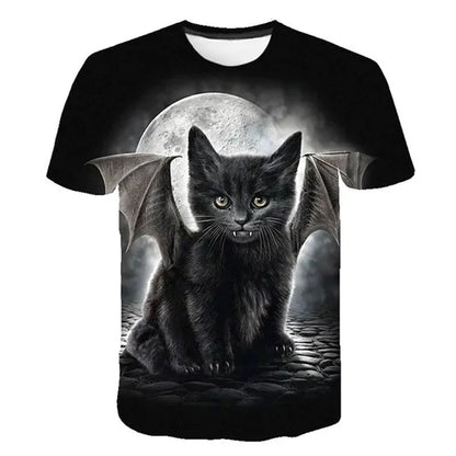 Woman clothing  3D Printed Mysterious Cat T-Shirt For Women Men Cute Animal Graphic T Shirts Summer Fashion Loose Tees Short Sleeves O-Neck Tops