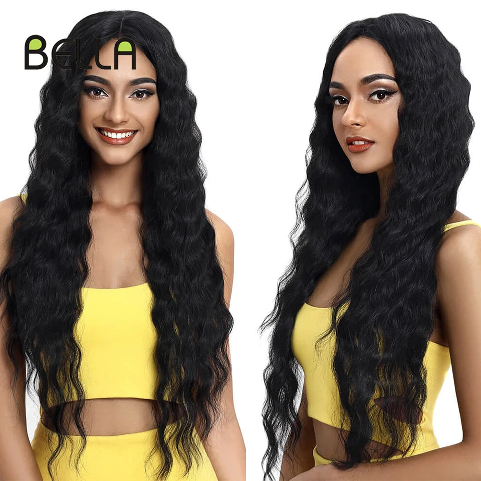 Crown & Glory Wigs  BELLA Lace Wigs Synthetic Deep Wave Curly Synthetic Lace Front Wig Blonde Wig Pink 30 Inch Hair Wigs For Black Women Cosplay