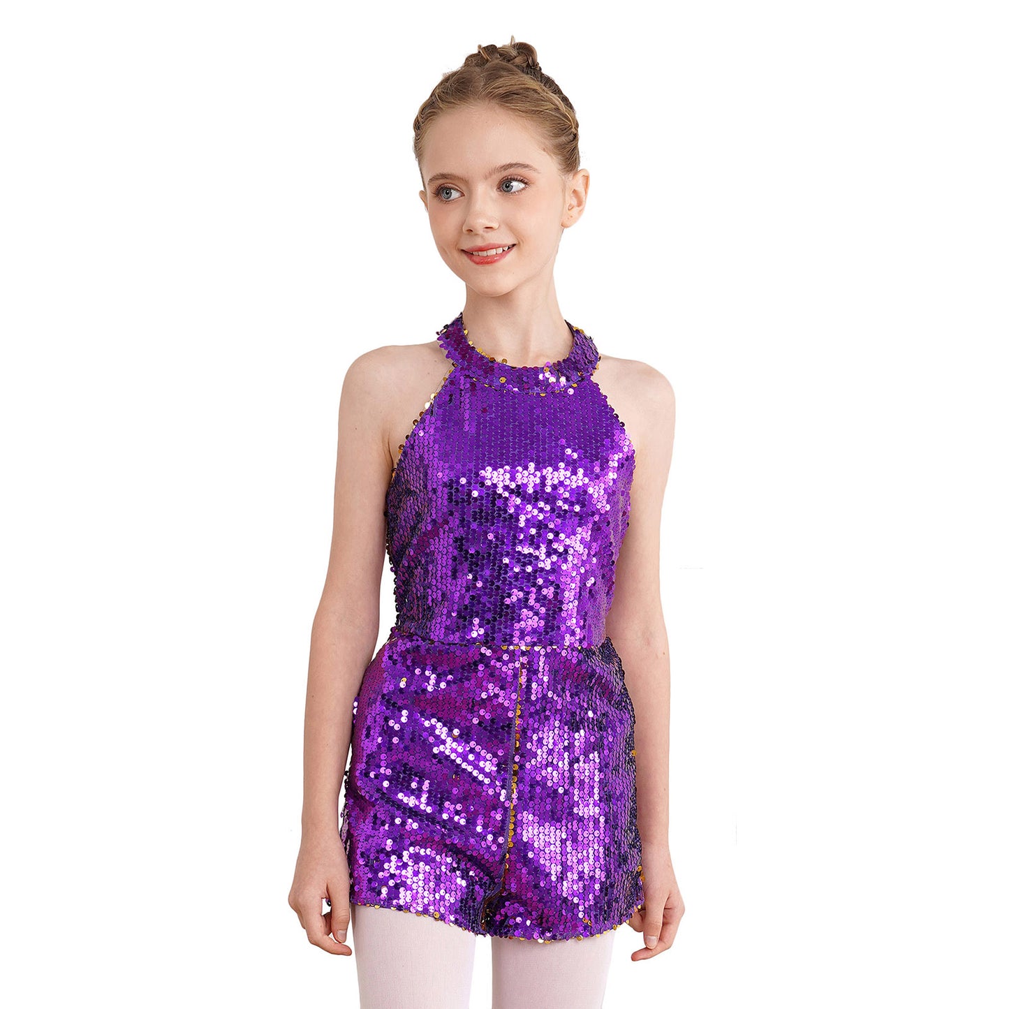 Girl clothing Kids Girls Shiny Sequin Halter Party Bodysuit Christmas Birthday Wedding Evening Costume Jazz Dance Stage Performance Jumpsuit