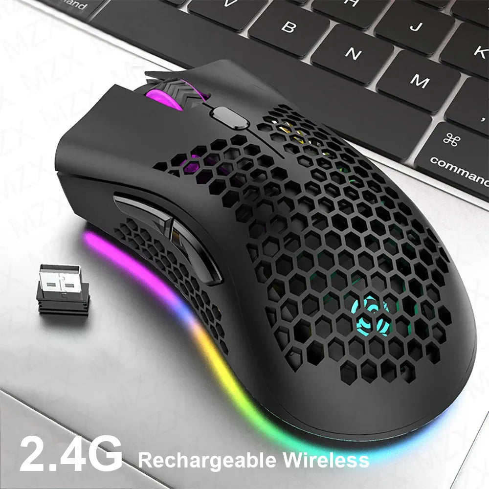 Laptop  MZX Rechargeable Wireless Mouse 2.4G RGB Light Ergonomics USB Charging Gaming Mice for Mac Desktop PC Computer Notebook Laptop