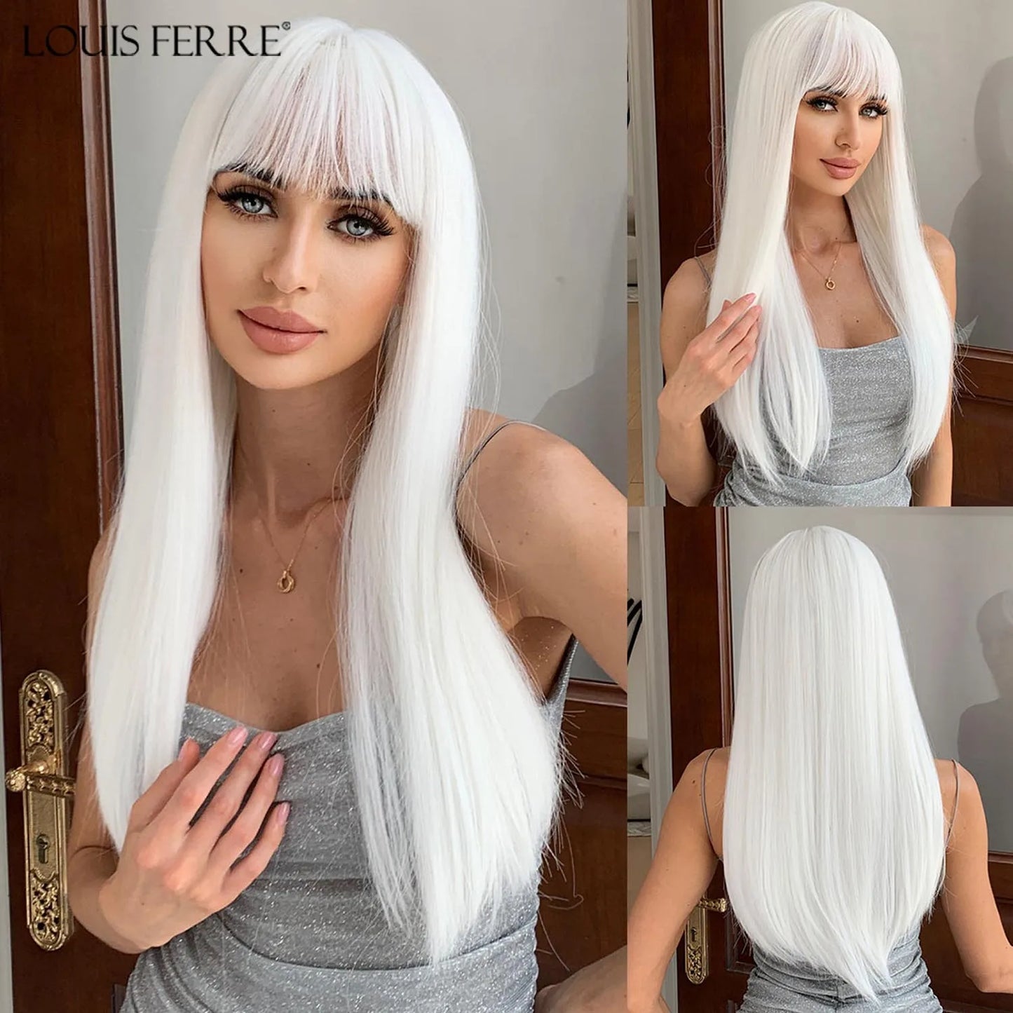 Crown & Glory Wigs  Grey White To Brown Ombre Synthetic Wigs Long Straight Layered Hair Wig For Women High Temperature Wig For Cosplay Daily Party