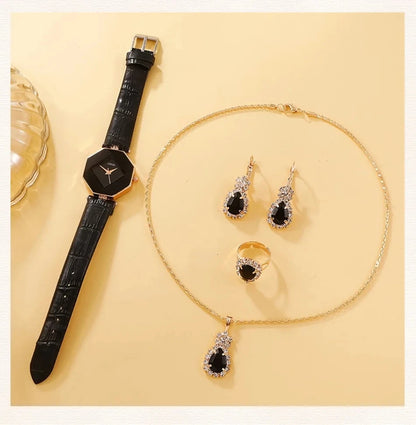 Jewellery   5pcs Set Watches Set Luxury Rhinestone Women Fashion Elegant Wristwatch Quartz Watch