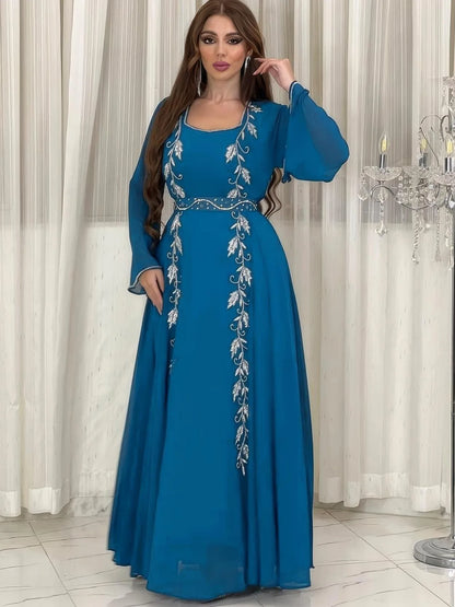 Muslim family   Ramadan Embroidery Abaya for Women Eid Mubarak Djellaba Marocain Jalabiya Saudi Arabic Robe Dubai Turkey Kaftan Islamic Clothing