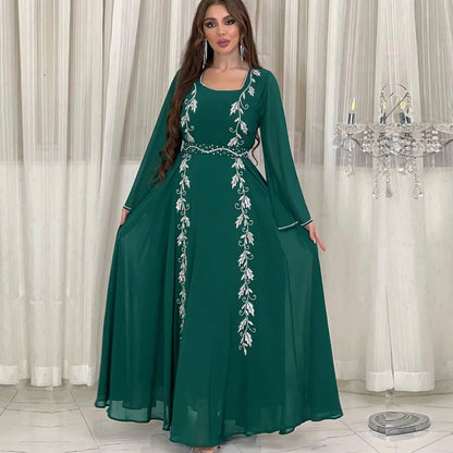 Muslim family   Ramadan Embroidery Abaya for Women Eid Mubarak Djellaba Marocain Jalabiya Saudi Arabic Robe Dubai Turkey Kaftan Islamic Clothing