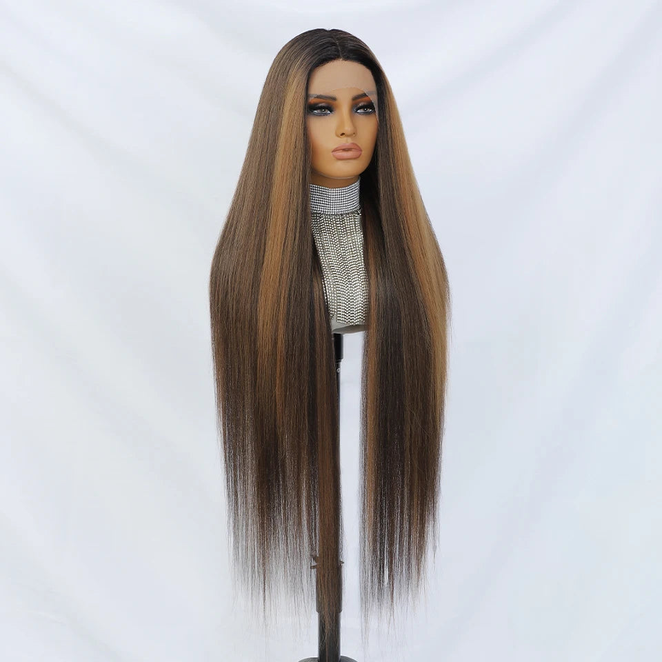 Crown & Glory Wigs  40 Inch Straight Lace Front Synthetic Wig T-Part 13x4x1 Long Lace Wigs Heat-resistant Fiber Copper Lace Frontal Wigs