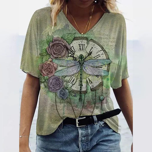 Woman clothing   T-shirts Summer  Floral Print Tees Loose Oversized T Shirts