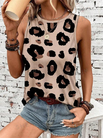 Woman clothing   Women's Sleeveless T-shirt Leopard Print