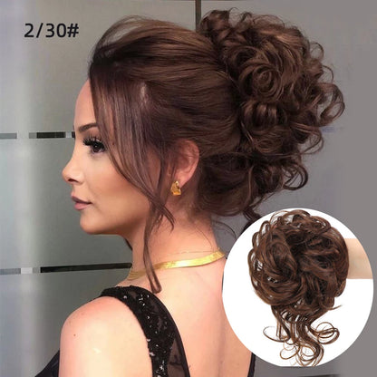 Crown & Glory Wigs  LUPU Synthetic Hair Bun Chignon Messy Curly Hair Band Elastic Scrunchy False Hair Pieces For Women Hairpins Black Brown