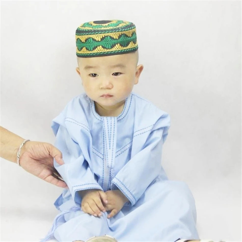 Muslim family   Eid Ramadan Kids Jubba Thobe Muslim Clothing Islamic Abaya Dubai Kaftan Mubarak Prayer Toddler 1-3 Years Old Boys Robes 70-100CM