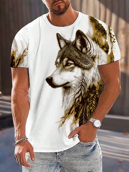 Men clothing  Different Pupil Wolf Print Men's T-shirt