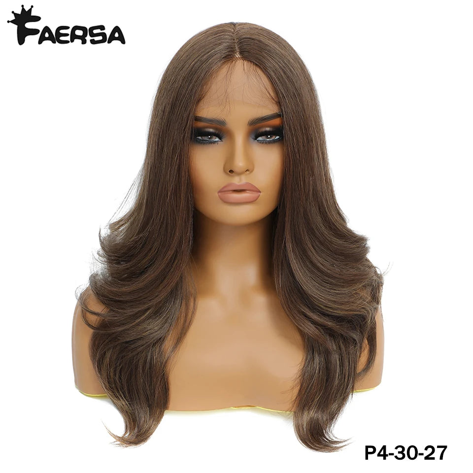 Crown & Glory Wigs T-Part Synthetic Lace Front Wigs Body Wave Highlight 13X4X1Female Lace Wig Omber Ginger Blonde Synthetic Wig with Baby Hair 22“