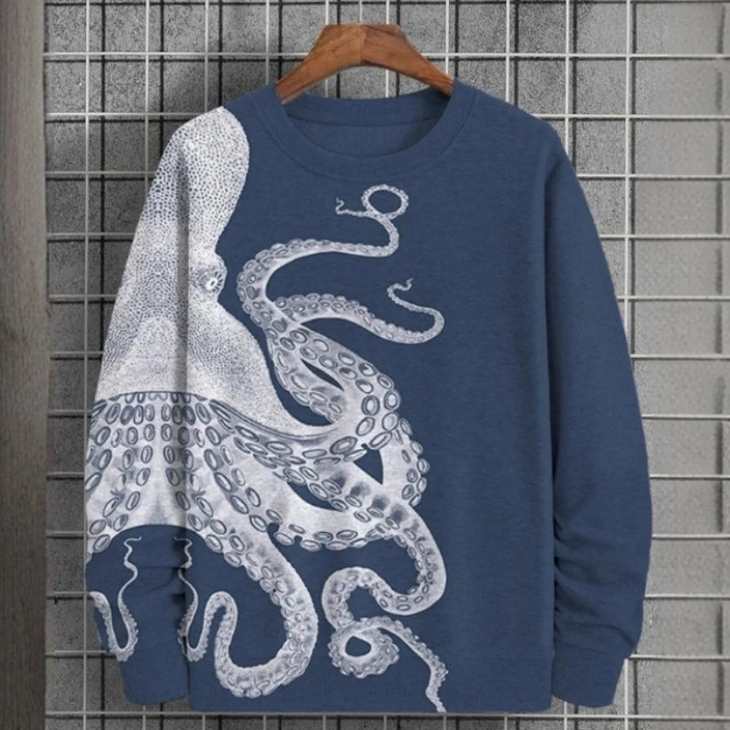 Men clothing   Autumn Men's Sweatshirt 3d Octopus Print Round Neck Sweatshirt For Men Hoodies Pullover Soft Loose Oversized Long Sleeve T-Shirt