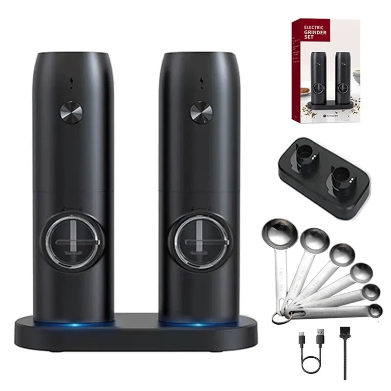 Kitchen Electric Salt and Pepper Grinder Set with Charging Base and LED Light Adjustable Coarseness Automatic Spice Herb Mill kitchen appliance