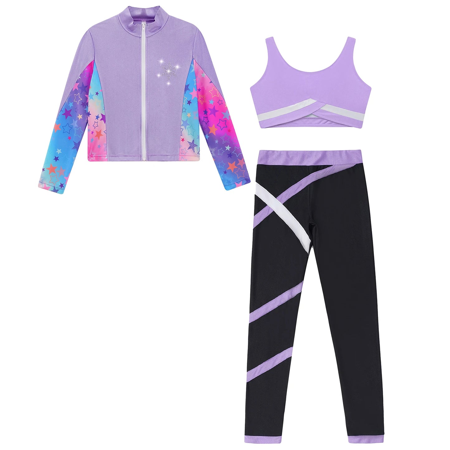 Girl clothing   Kids Girls Sweat suits Set Tracksuit 3 Piece Outfits Long Sleeve Zip Front Jacket + Vest + Colorblock Leggings Sportswear Sets