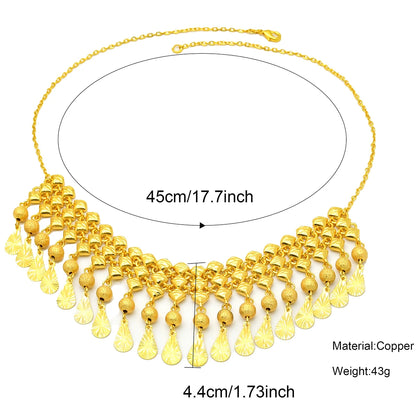 Jewellery    XuHuang African Crystal Pendant Tassel Necklace For Woman Ethiopian Bride Wedding Gold Color Jewelry Party Dubai Gifts 24K