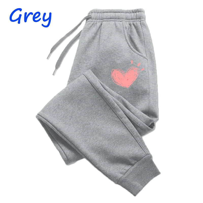 Woman clothing   Cute Heart Printed Sweatpants  Long Pants